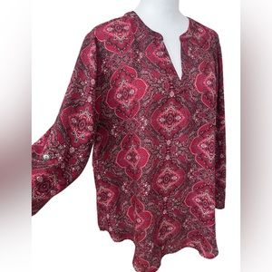Liz Claiborne Red White Paisley Top Size Large